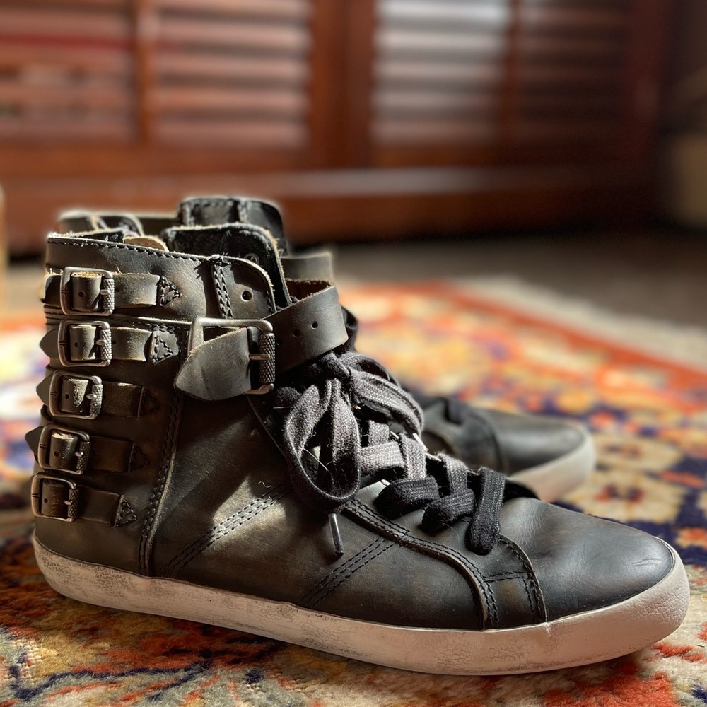 Frye Dylan Leather High Top Buckle Sneakers